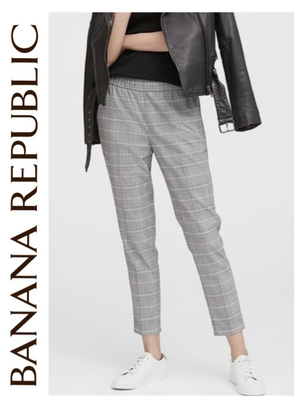 BANANA REPUBLIC Glen Plaid Pull-On Pants Comfy Upscale Chic Professional Women M